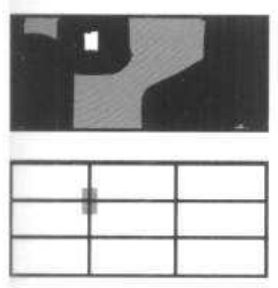 A black mass thumbnail with a grey street shape and one white window, above a thirds grid with a small bar on the upper-left intersection.