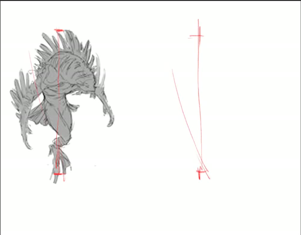 One red centre line on the creature reference and on the copy.