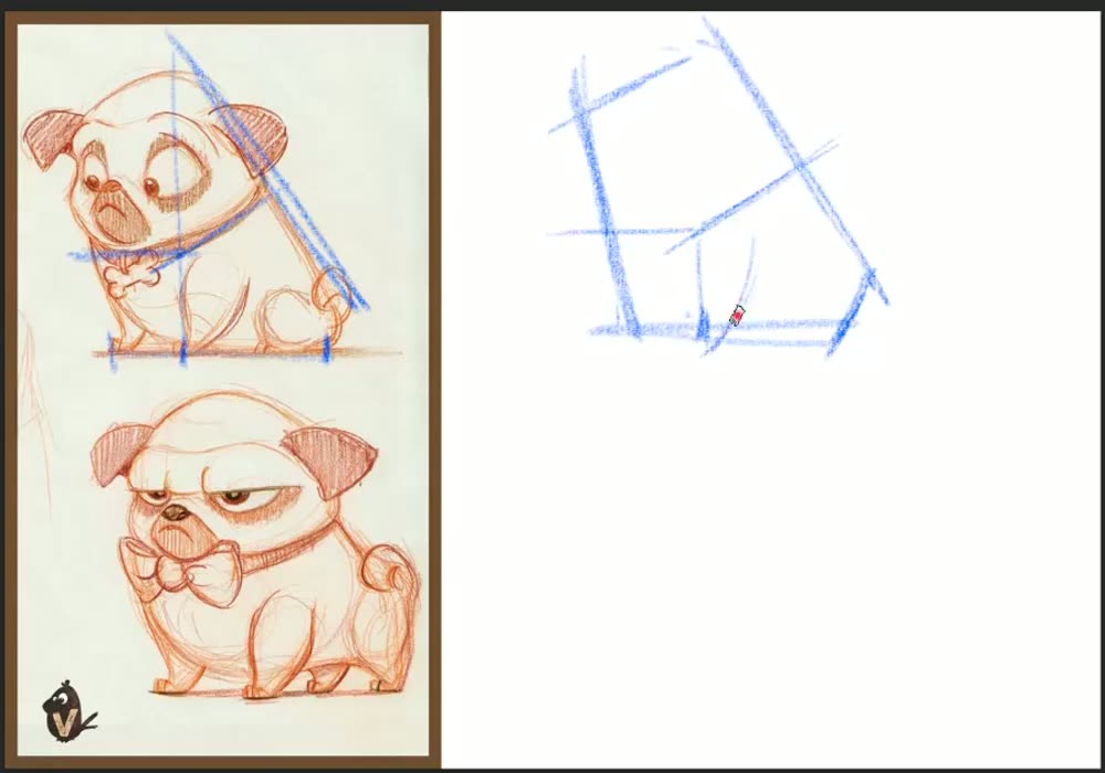 A fresh copy of the pug started from a few long straight lines.