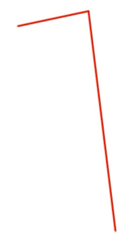 Two red lines on a blank page: a short top edge and one long slanting side.