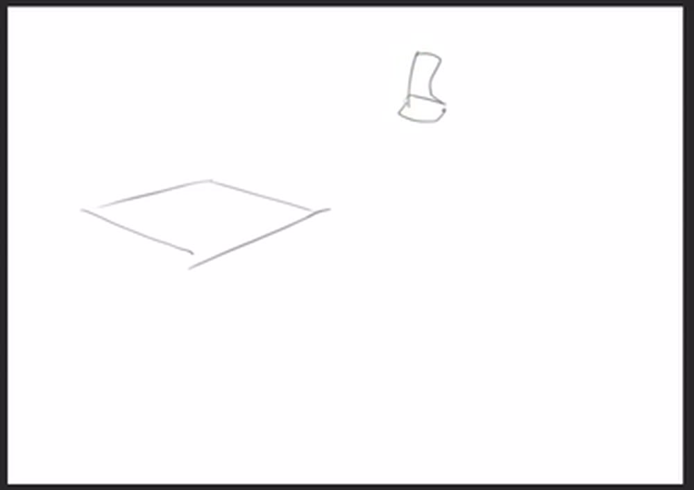 A floor plane and a small simplified pose sketch on a blank canvas.
