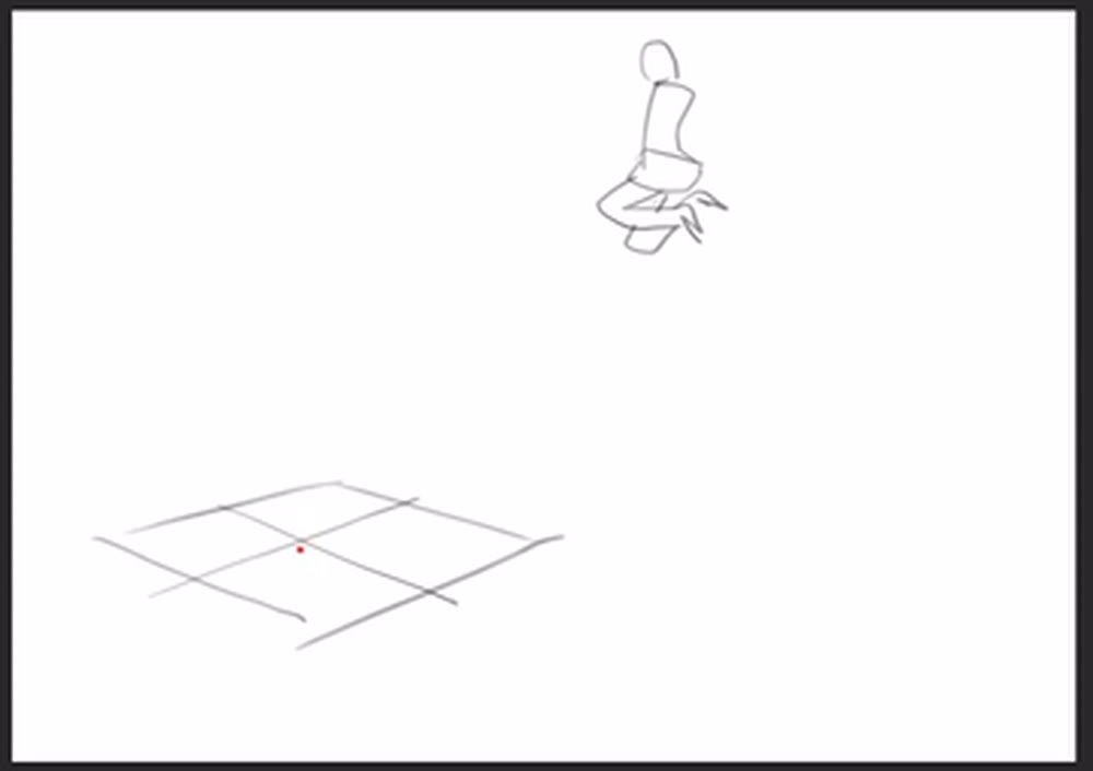 A floor grid with a vertical axis rising from its centre.
