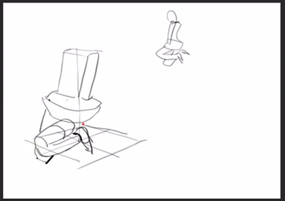 A torso box, ring-shaped skirt and cylinder legs on the floor.