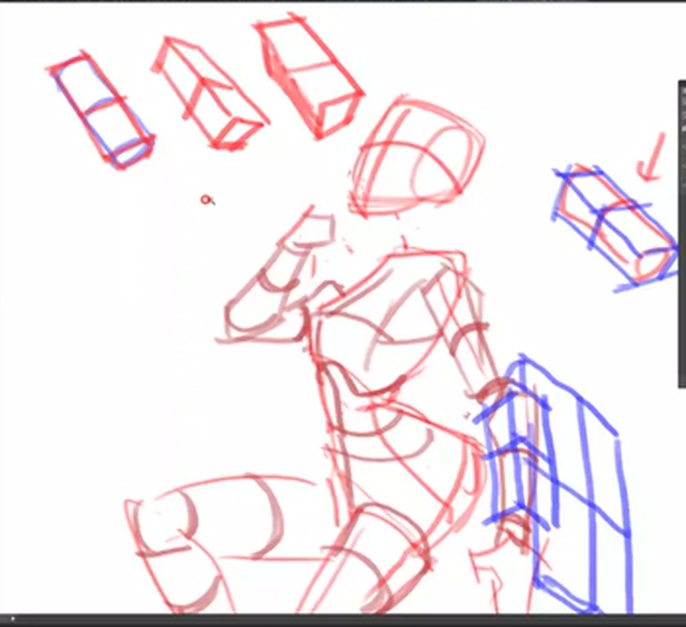 Several red and blue box variants of a cylinder above the figure.