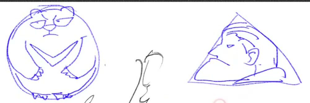 A round bear filling a circle beside a triangle filled by a profile head with a long chin along the base.