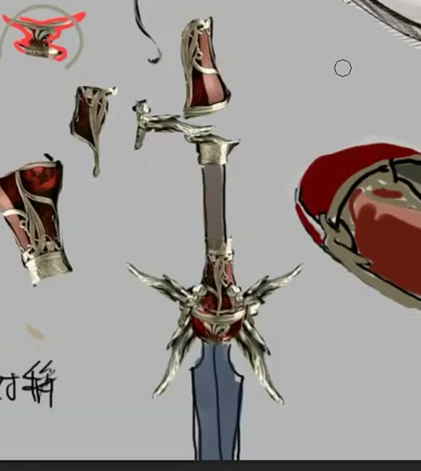 A sword using the emblem as guard, with a blue blade.