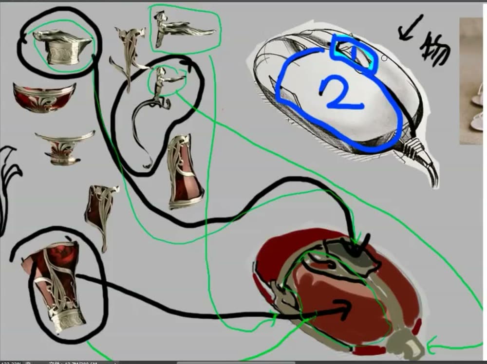 Jug parts circled with arrows to a coloured mouse, and a mouse outline with numbered regions.