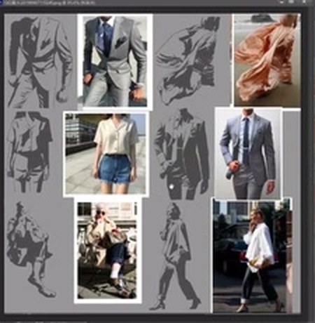 A sheet of clothing photos interleaved with two-tone figure extractions.